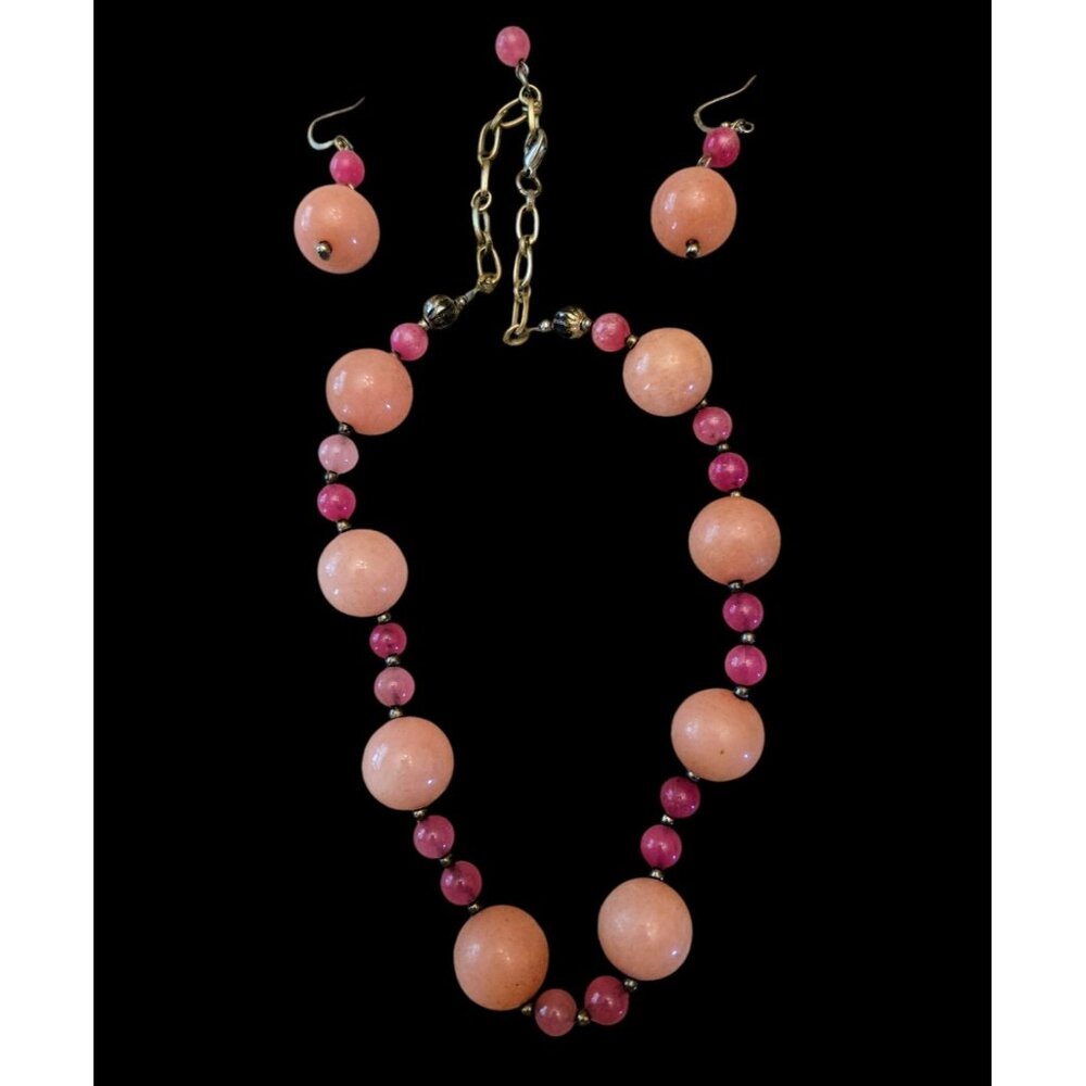 Vintage Angel Skin Coral Necklace and‎ Earring Set